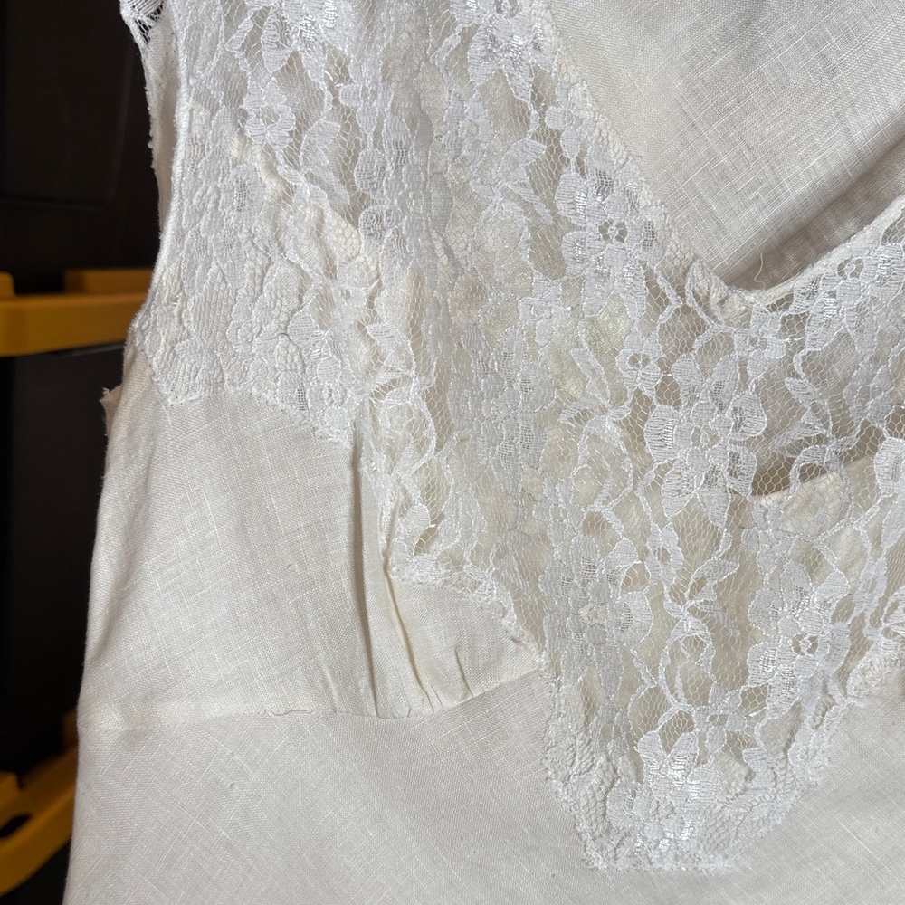 Signature by Robbie Bee 100% Linen Lace Trim Cream Blouse Sz 8 Boho Cottagecore - Picture 6 of 9